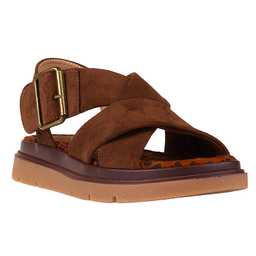 Heavenly Feet Ladies Flat Sandals - Amiee - Brown Suede