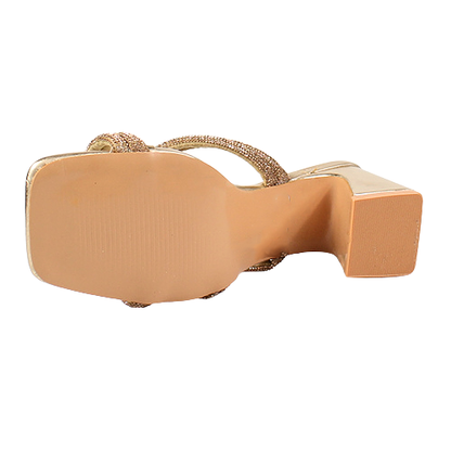 Heavenly Feet Block Heeled Mules -  Amara - Gold