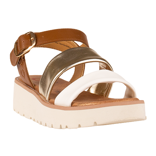 Heavenly Feet Ladies Sandals - Fleur - Tan/Gold