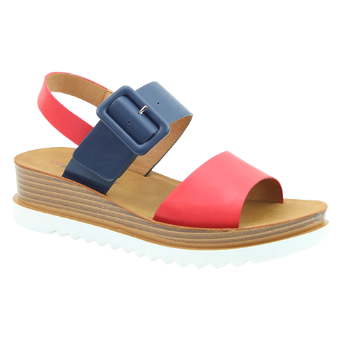 Heavenly Feet Ladies Wedge Sandals - Pistachio - Navy / Red