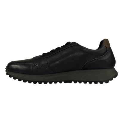 Navy leather trainer on a white background