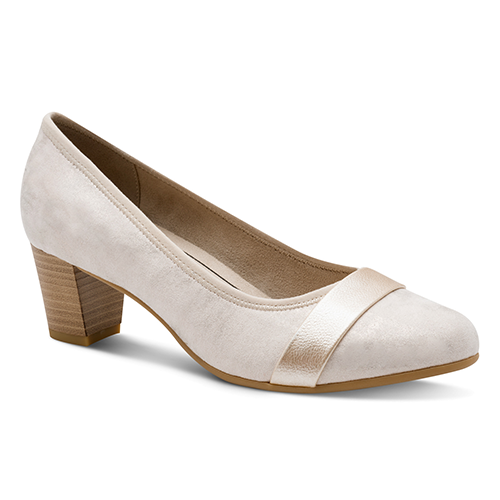 Jana Block Heeled Pumps- 22467-42  - Beige/Gold