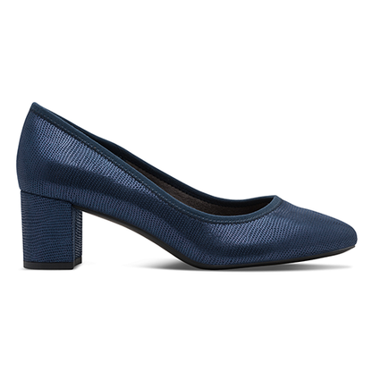 Jana Ladies Block Heeled Pumps - 22461-46 - Navy Metallic