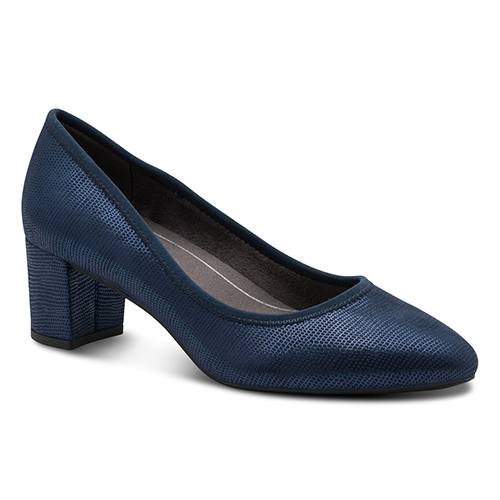 Jana Ladies Block Heeled Pumps - 22461-46 - Navy Metallic