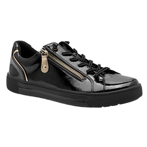 Jana Ladies Trainers - 23660-42 - Black Patent / Gold