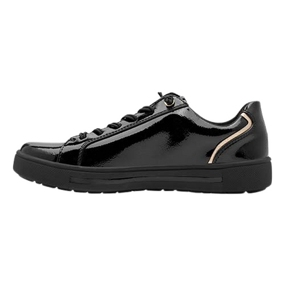 Jana Ladies Trainers - 23660-42 - Black Patent / Gold