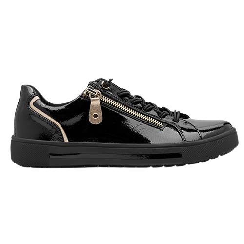 Jana Ladies Trainers - 23660-42 - Black Patent / Gold