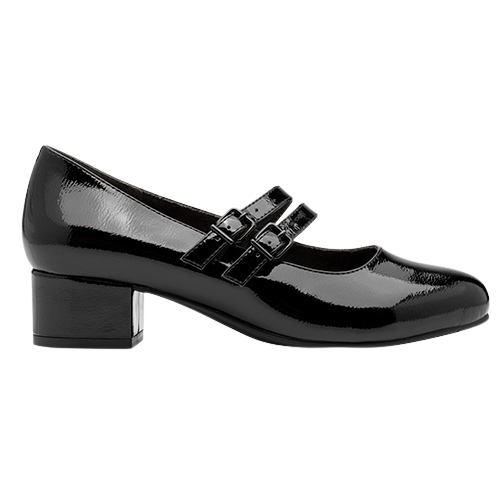 Jana Ladies Block Heeled Mary Jane Pumps - 24366-45 - Black Patent