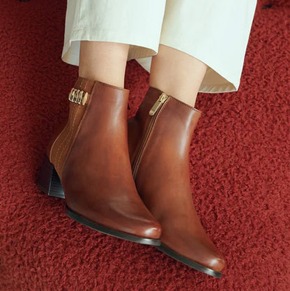 Regarde Le Ciel Block Heeled Ankle Boots - Jolene-26 - Tan