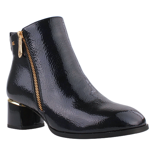 Kate Appleby Block Heeled Ankle Boots - Moneyglass - Navy Patent