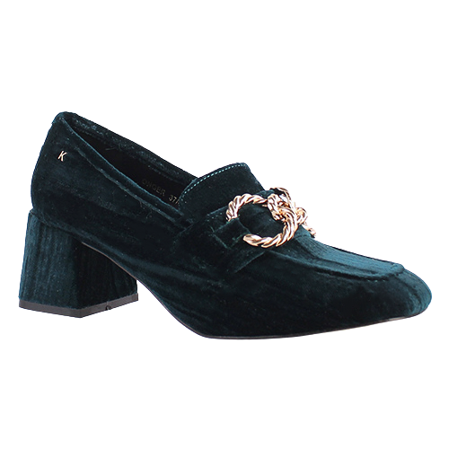 Kate Appleby Block Heeled Loafers - Ongar - Green Velvet