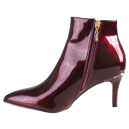 Impact round block heel sales ankle boots in burgundy patent