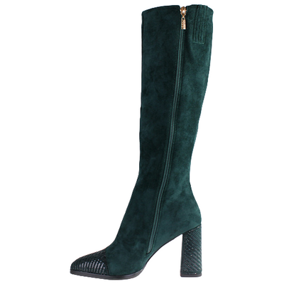 Kate Appleby Block Heeled Knee Boots - Edgware - Green Suede
