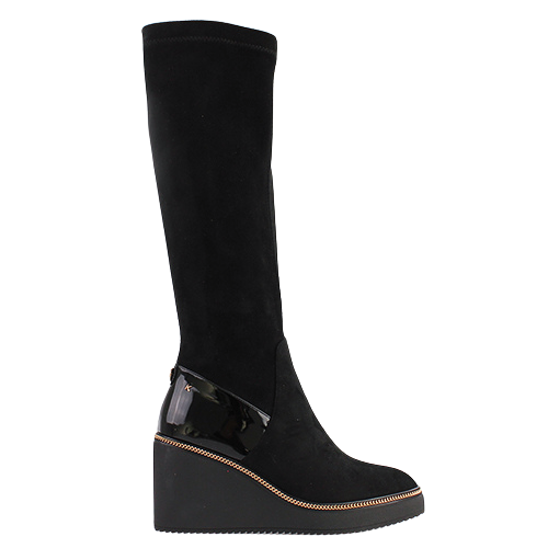 Kate Appleby Wedge Knee Boots - Cailedon - Black Suede