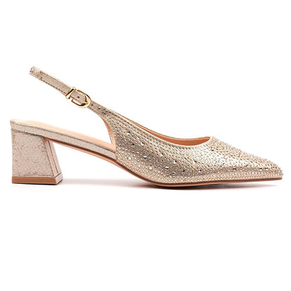 Lunar  Block Heeled Sling Back Pumps - Milan - Gold