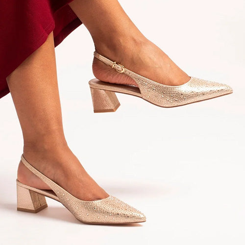 Lunar  Block Heeled Sling Back Pumps - Milan - Gold