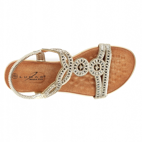 Lunar Ladies Wide Fit Sandals - Jordan - Gold