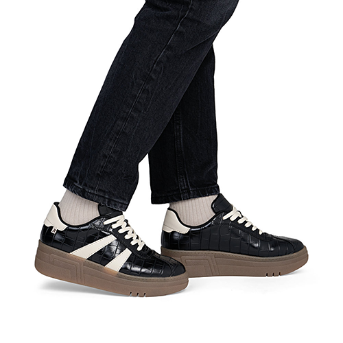 Rieker Ladies Platform Trainers - M7601 - Black Croc