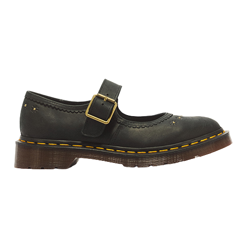 Black leather dress shoe on a white background