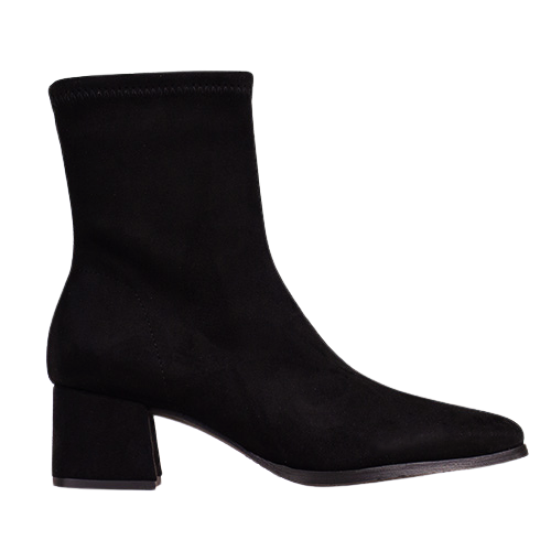 Miss Elastic Block Heeled Ankle Boots - 78330 - Black Suede