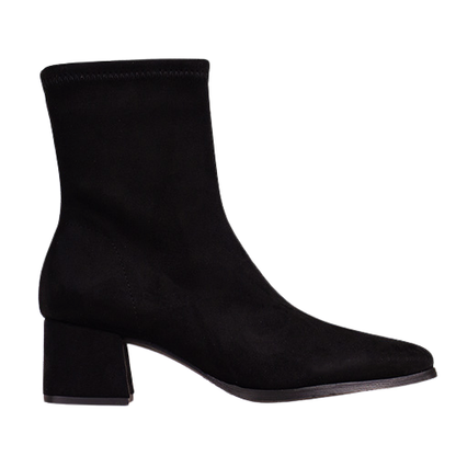 Miss Elastic Block Heeled Ankle Boots - 78330 - Black Suede