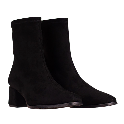 Miss Elastic Block Heeled Ankle Boots - 78330 - Black Suede