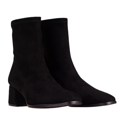 Miss Elastic Block Heeled Ankle Boots - 78330 - Black Suede