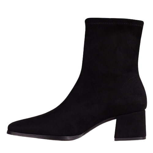Miss Elastic Block Heeled Ankle Boots - 78330 - Black Suede