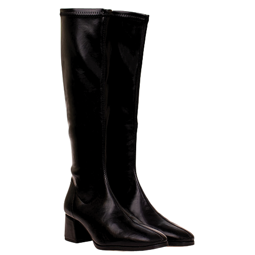Miss Elastic Block Heeled Knee Boots - 78331 - Black