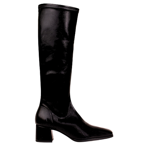 Miss Elastic Block Heeled Knee Boots - 78331 - Black