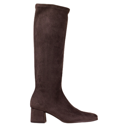 Miss Elastic Block Heeled Knee Boots - 78331 - Brown Suede