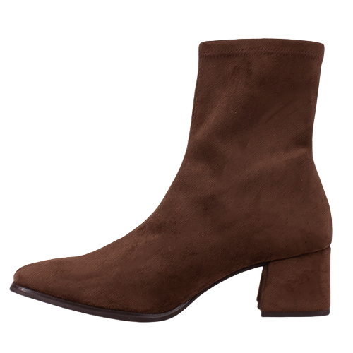 Miss Elastic  Ladies Block Heeled Ankle Boots - 75311 - Brown Suede