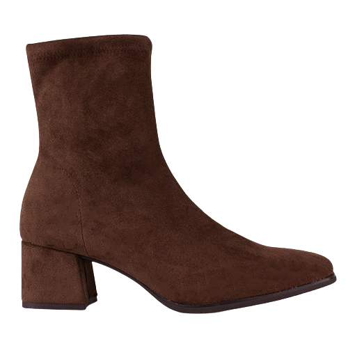 Miss Elastic Ladies Block Heeled Ankle Boots - 75311 - Brown Suede