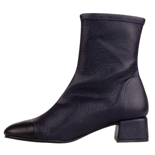 Miss Elastic  Ladies Block Heeled Ankle Boots - 75347 - Navy