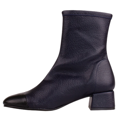 Miss Elastic  Ladies Block Heeled Ankle Boots - 75347 - Navy