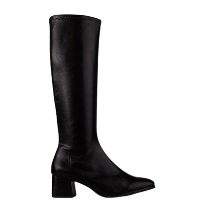 Miss Elastic Ladies Block Heeled Knee Boots - 75310 - Black