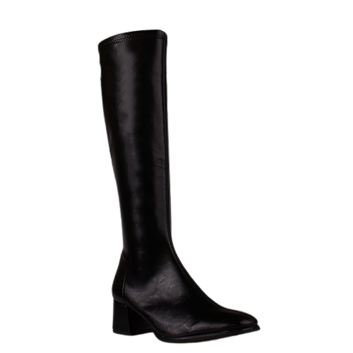 Miss Elastic Ladies Block Heeled Knee Boots - 75310 - Black