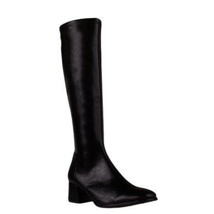 Miss Elastic Ladies Block Heeled Knee Boots - 75310 - Black