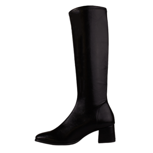 Miss Elastic Ladies Block Heeled Knee Boots - 75310 - Black
