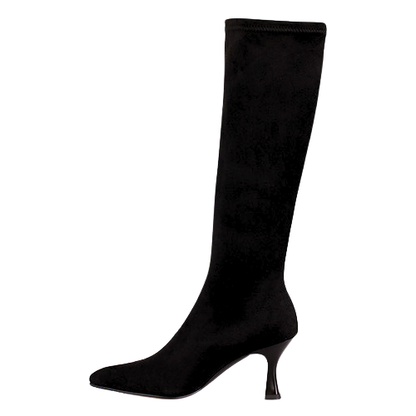 Miss Elastic Ladies Knee Boots - 78041 - Black Suede