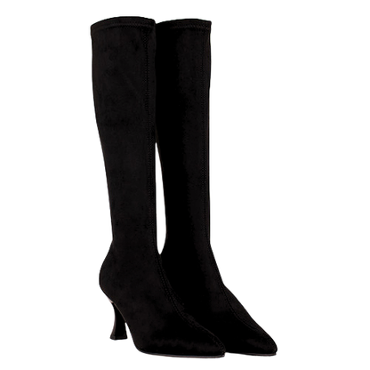 Miss Elastic Ladies Knee Boots - 78041 - Black Suede
