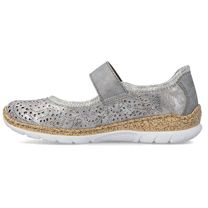 Rieker Cross  Strap Shoes - N4299-90 - Grey/Metallic