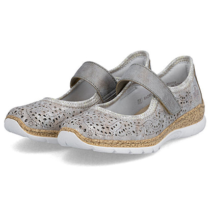 Rieker Cross  Strap Shoes - N4299-90 - Grey/Metallic