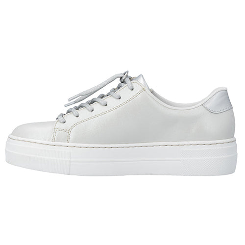 Rieker Ladies Platform Trainers - N4960-90 - White/Silver