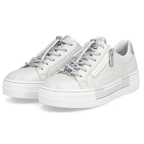 Rieker Ladies Platform Trainers - N4960-90 - White/Silver