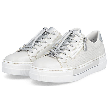 Rieker Ladies Platform Trainers - N4960-90 - White/Silver