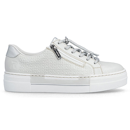 Rieker Ladies Platform Trainers - N4960-90 - White/Silver
