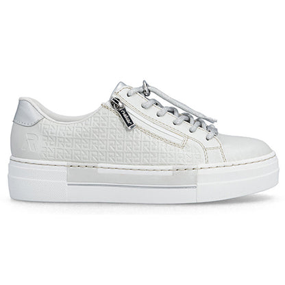 Rieker Ladies Platform Trainers - N4960-90 - White/Silver