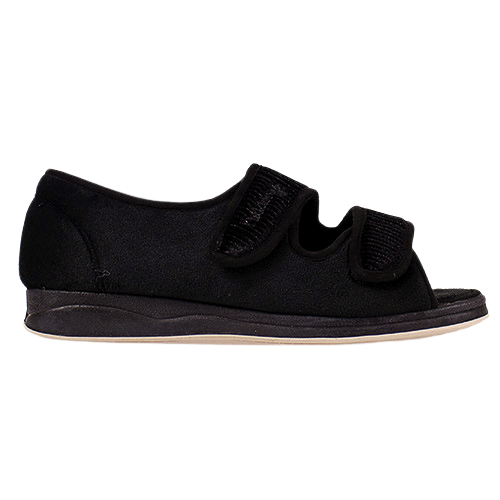 Padders Extra Wide Velcro Open Toe Slipper - Lydia X - Black Sparkle