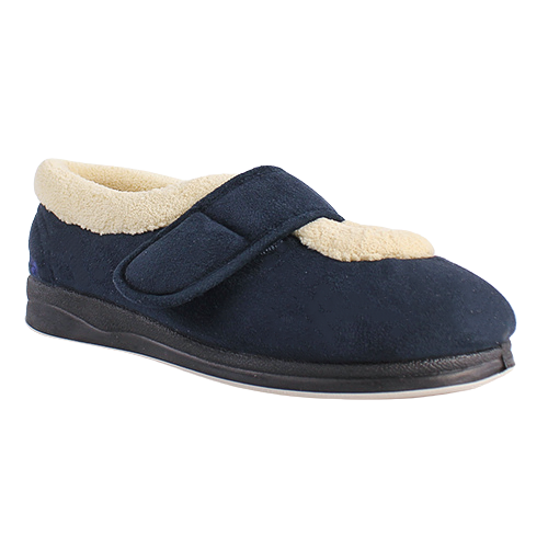 Padders Ladies Extra Wide Fit  Slippers - Trixie - Navy